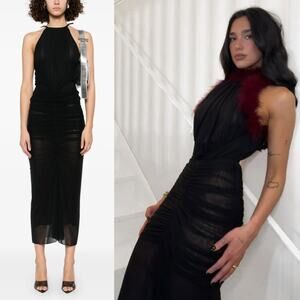 Mugler | NWT High Neck Dress in Black Ruched Mesh Backless Midi FR 38 / US 6